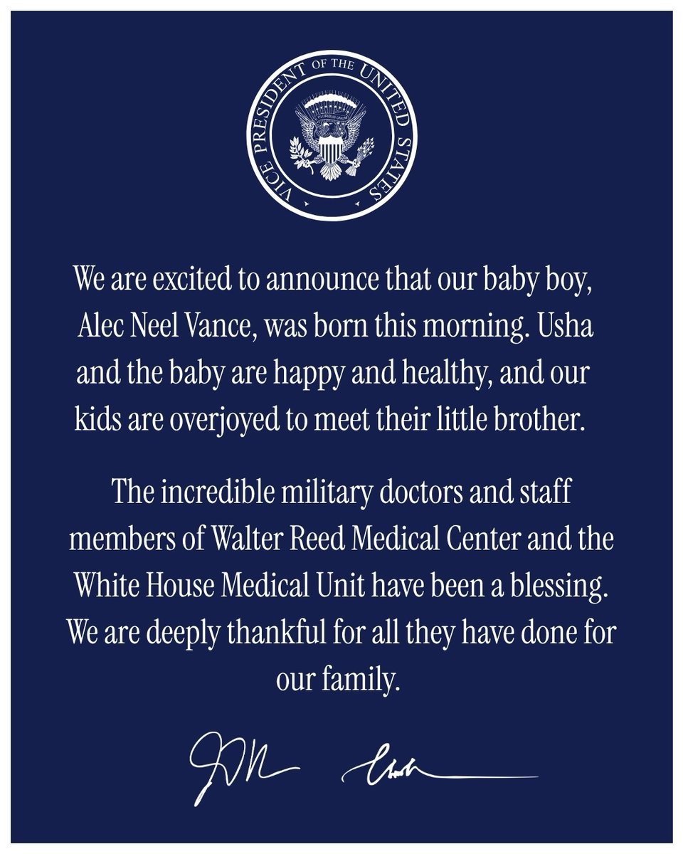 Baby Boy Alec Neel Vance Born to Vice President JD Vance and Usha — related image 1 Baby Boy Alec Neel Vance Born to Vice President JD Vance and Usha — related image 1
